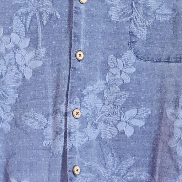 Jamaica Jaxx Hawaiian‎ Shirt  Blue Silk Button Aloha Jacquard Leaf Men's Size L - Picture 3 of 4